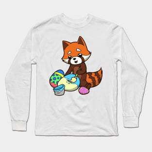 Cute red panda painting easter eggs on easter Long Sleeve T-Shirt